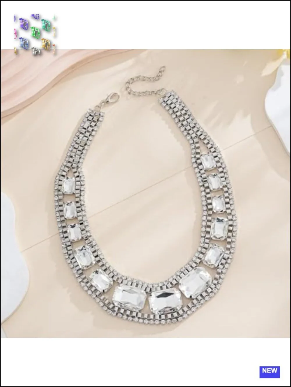 Graduated Emerald Cut Crystal Choker Necklace Gold Plated Prong Set
